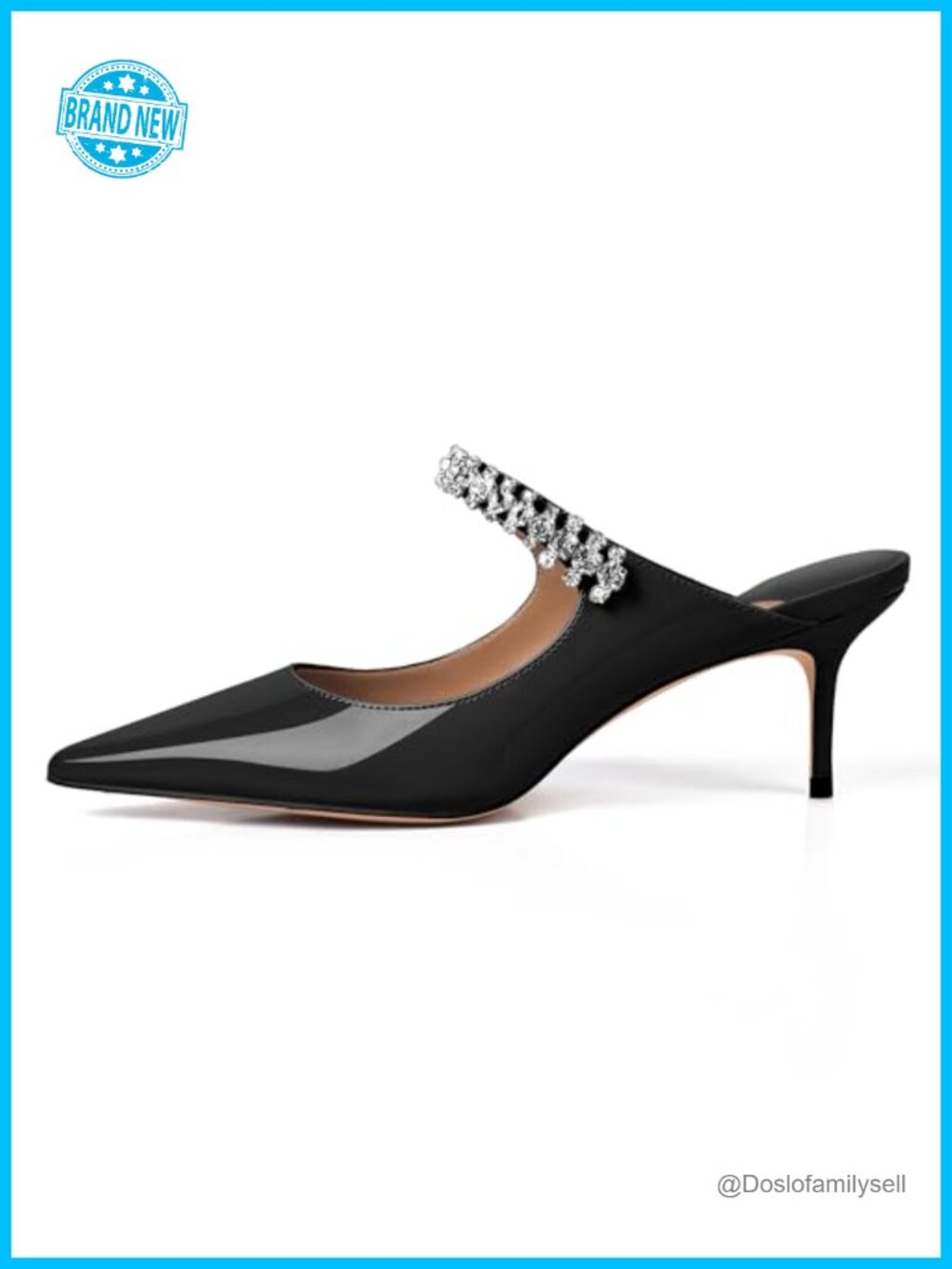 Kitten Heel Mules Rhinestone Patent Leather Women's Heeled Sandals Evening